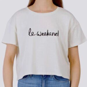French Connection Le Weekend Text Cropped Tee T-shirt 76QSR NWT